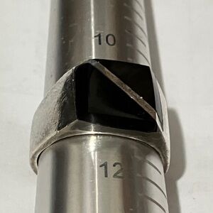 Vintage Taxco Geometric Sterling Silver Ring with Onyx Gem